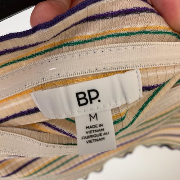 BP Striped Rib Strapless Tube Crop Top Ivory Multicolor Retro medium - Picture 6 of 7